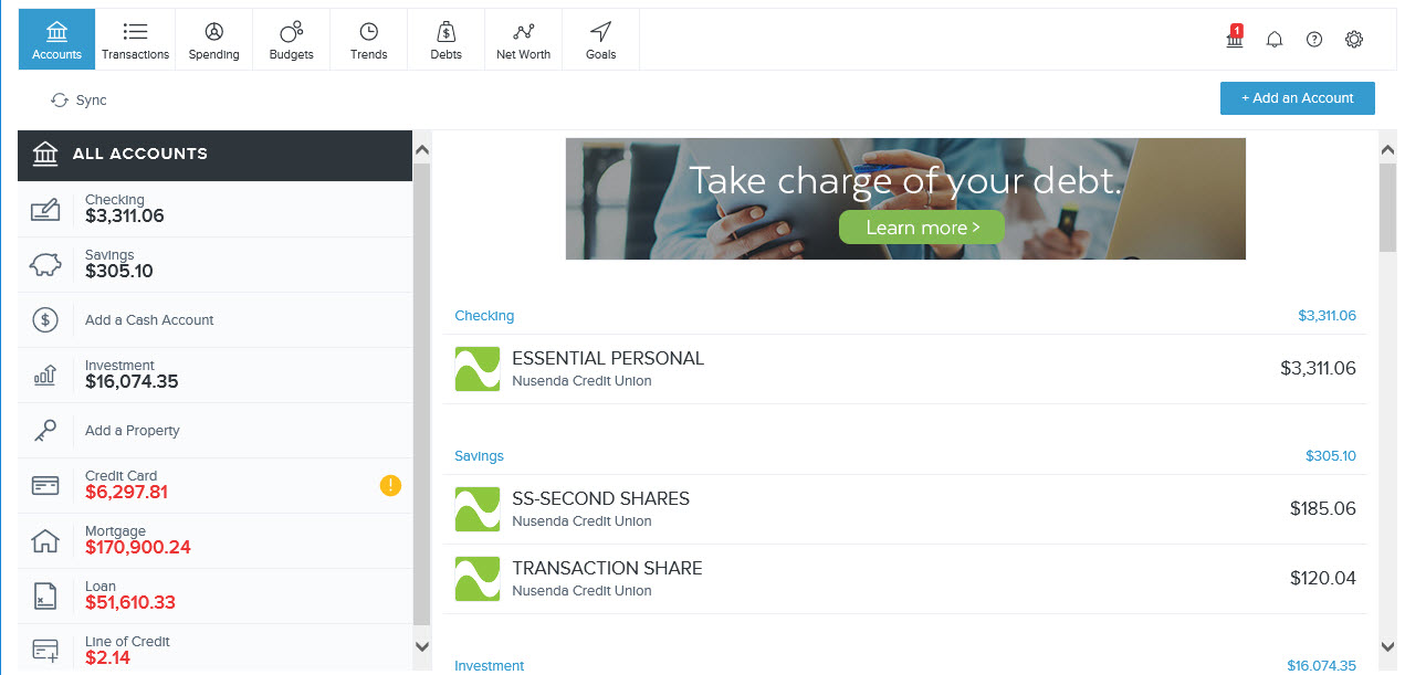 Money Manager Account Snapshot